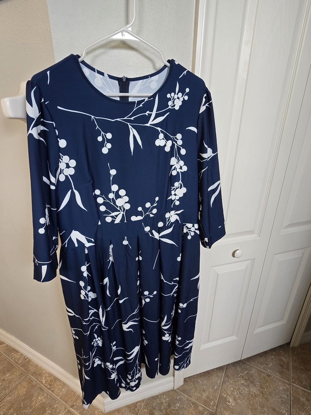 Navy Blue Floral A-Line Dress